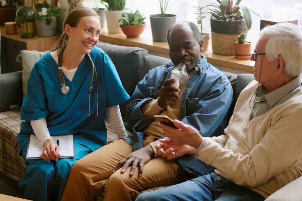 Evoke Health image with happy staff and resident